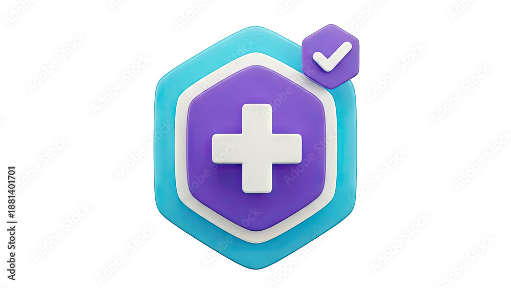 Obraz premium 3D Medical Health Plus Symbol with Checkmark Badge