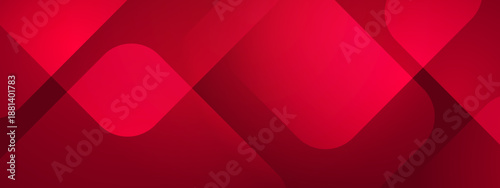 Bold red and dark crimson background with overlapping rounded geometric shapes and soft light