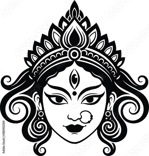 Goddess Durga Face Illustration for Navratri Festival