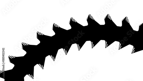 Saw blade edge closeup on white background