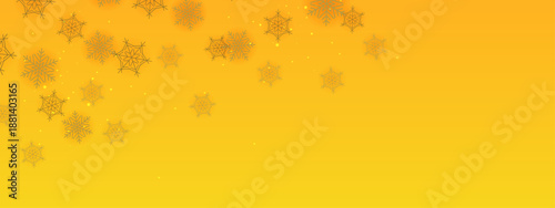 Warm golden amber gradient background with elegant linear snowflakes and yellow sparkles