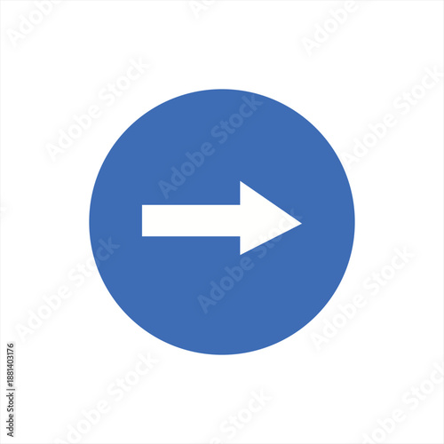 3d printBlue Circular Road Sign with White Arrow Pointing Right, Mandated Directional Traffic Icon Isolated on White Background for Navigation and Safety Design. 