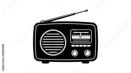Vintage radio with antenna on white background