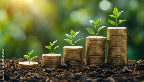 Wallpaper Mural Coin stacks with sapling growth symbolizing sustainable investment and financial growth Torontodigital.ca