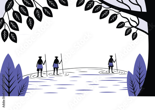 Two riders approaching ancient bridge