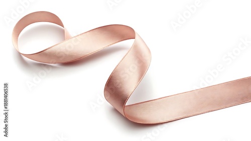 A roll of pale pink satin ribbon on a white background