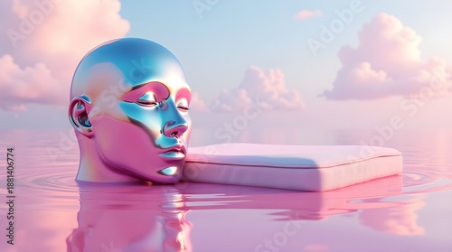 Minimalist 3D Illustration of Chrome Human Head
