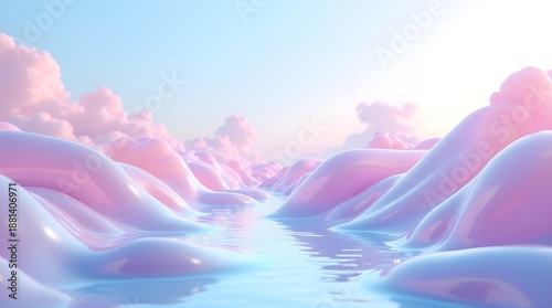 Abstract Pastel Liquid Waves in Dreamy Landscape
