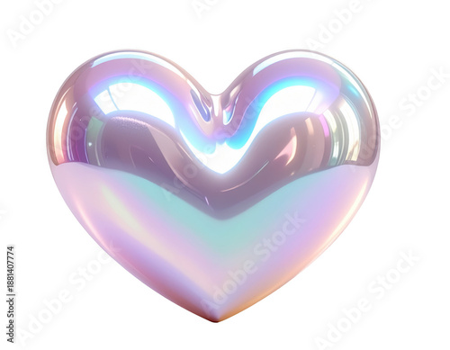 Shiny pearlescent heart with a silky smooth surface finish,white background