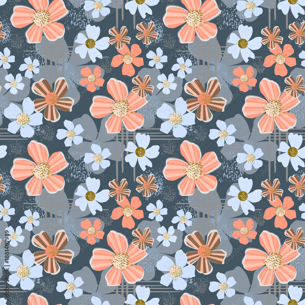 Fototapeta premium Peach and Grey Floral Seamless Repeat