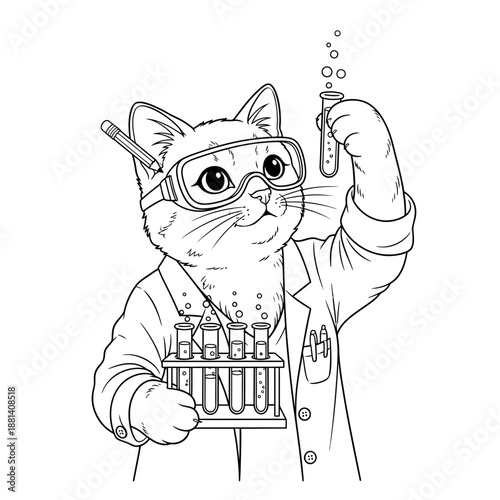 Adorable Feline Scientist Engaged in Laboratory Experimentation with Test Tubes.