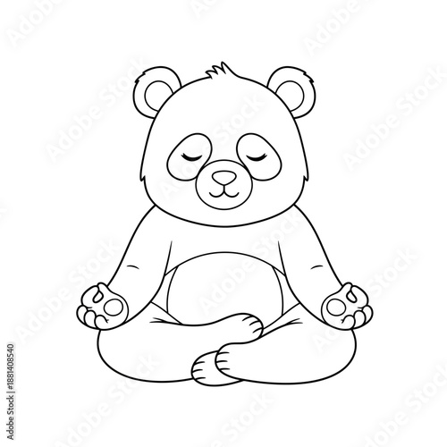 Cute Panda Meditating in Lotus Pose Line Art.