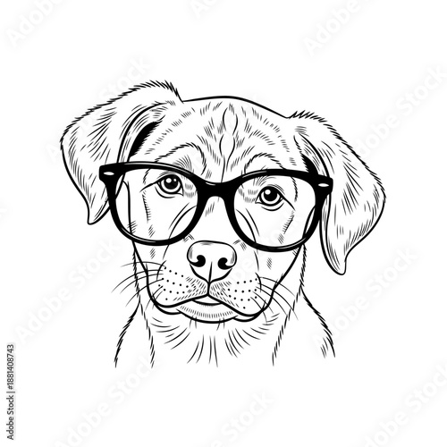 Adorable Puppy Wearing Glasses Hand-Drawn Illustration.