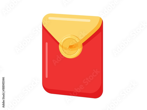 Red angpao with shiny gold flap in perspective view