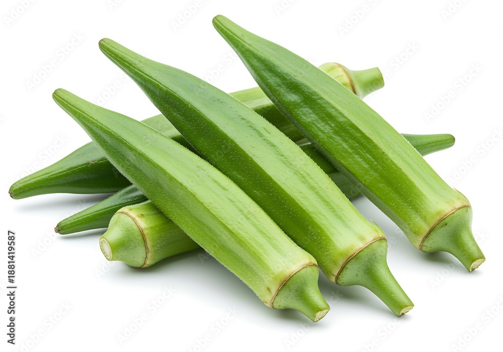 Obraz premium Fresh Okra Pods on Transparent Background