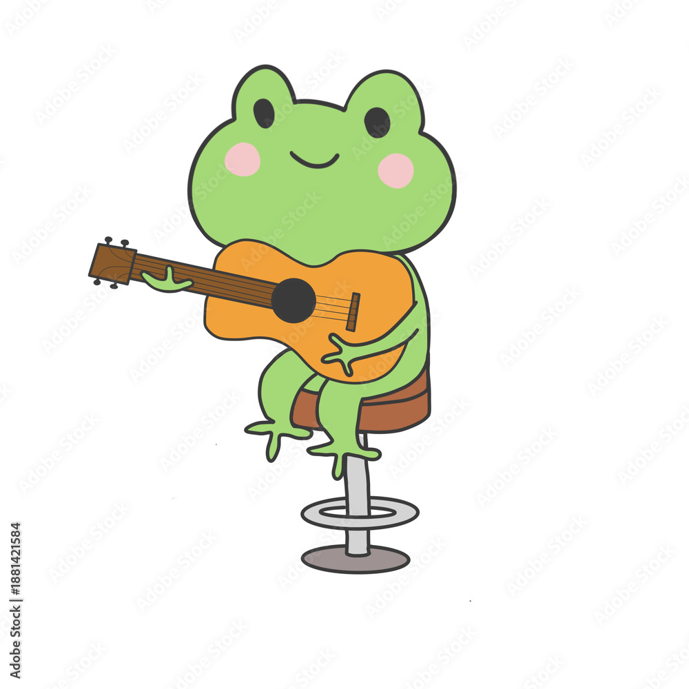 Obraz premium Cute Frog Playing Guitar – Kawaii Animal Music Character Illustration