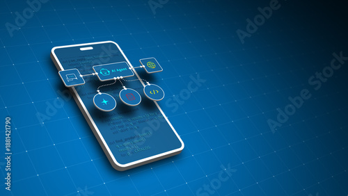 AI agent automation workflow on smartphone screen with digital interface for artificial intelligence apps