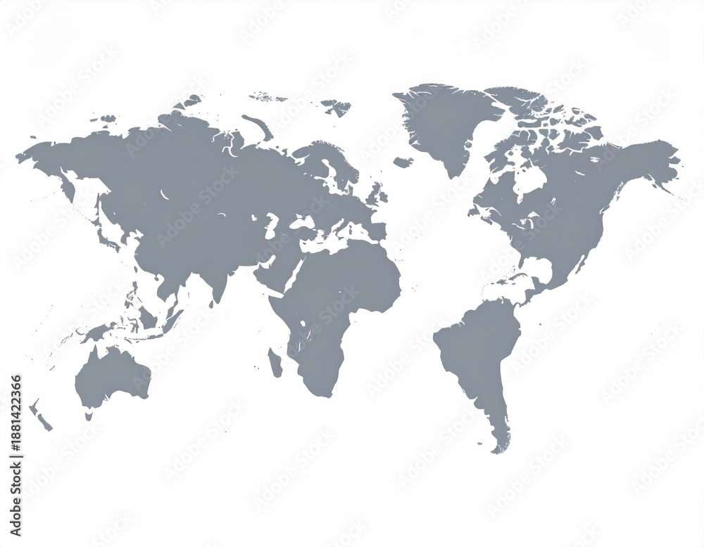 Obraz premium Gray-toned world map against white bg