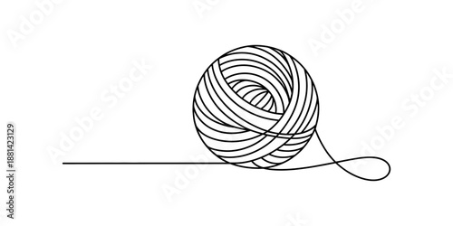 A simple continuous line drawing of a ball of yarn for knitting or crafting Vector, illustration