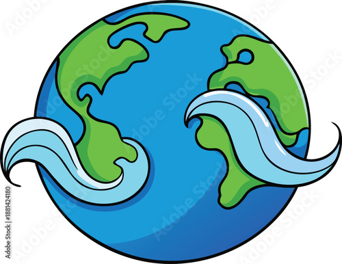 Illustrated globe with swirling winds