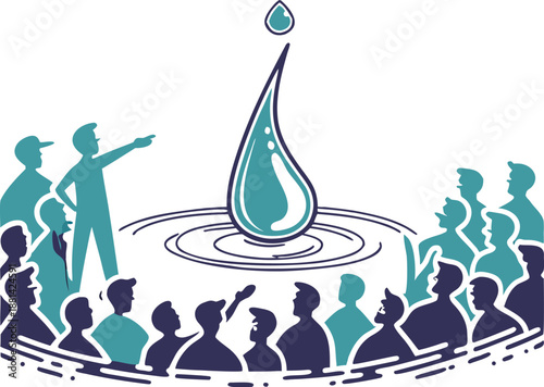 Community gathering around water drop
