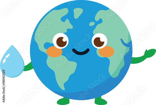 Happy planet holding water drop