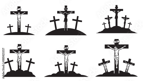 Six stages of crucifixion illustration isolated on transparent background