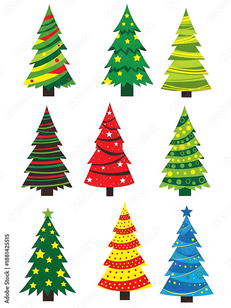 Obraz premium Colorful Christmas Trees Isolated on White Background
