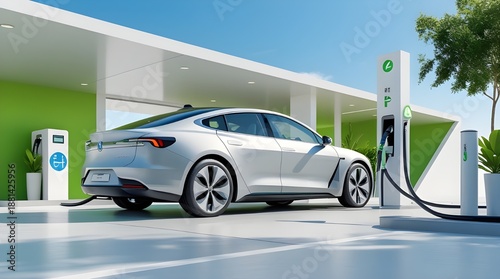 Futuristic Hydrogen Fuel Cell Car Charging Station