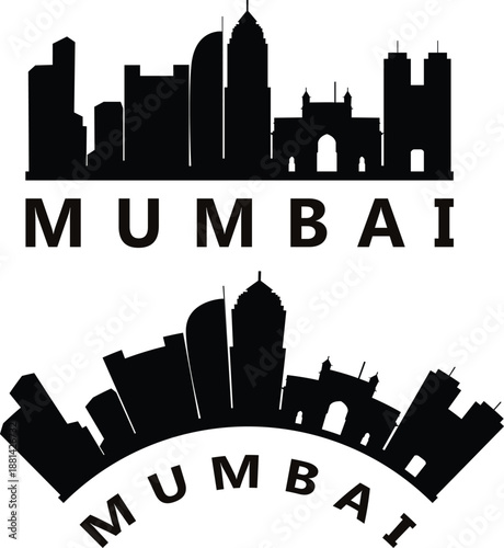 Mumbai city skyline silhouette. Mumbai India skyline sign. Mumbai landscape city design. flat style.