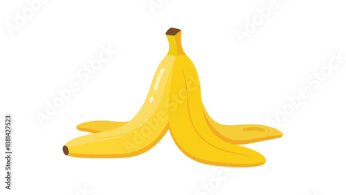 Three yellow bananas standing upright on white background perfect for fruit or healthy eating concepts