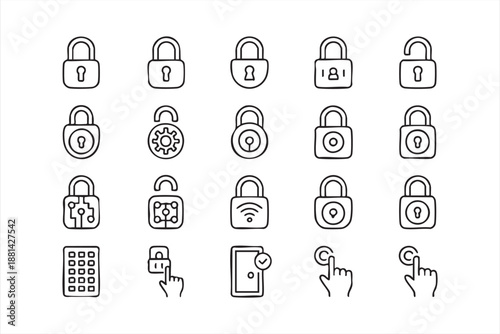 Digital Security Icons for Password Protection and Access Control Interfaces