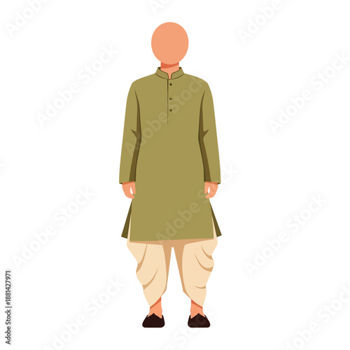 A faceless person dressed in traditional Indian kurta and dhoti attire, standing front view.