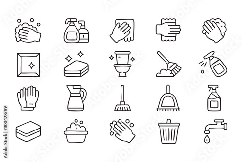 Hygiene and Cleaning Line Icons for Handwash and Sanitation Systems
