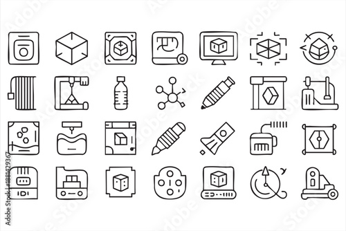 3D Printer and Manufacturing Icons for Engineering UI Design