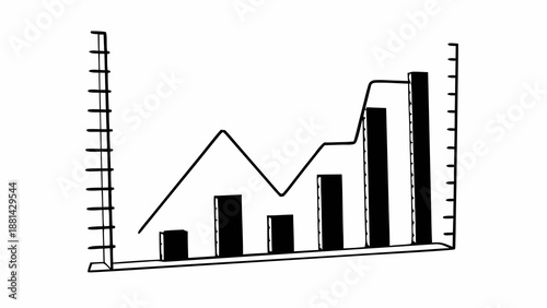 Graphical representation of statistical data with bars and lines on a graph, illustrating trends and patterns, viewed from a straightforward perspective