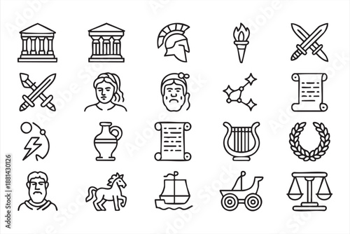 Classical Greece Line Icons for Cultural and Museum Interfaces