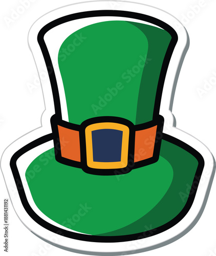 Green top hat with orange and blue buckle