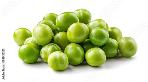 Small cluster of raw green peas with smooth round surface and natural sheen