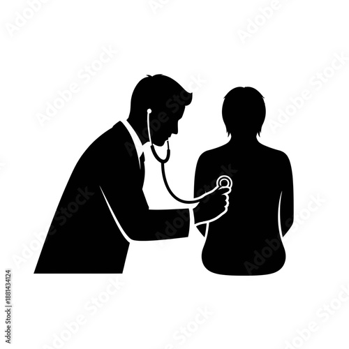 Doctor Examining Patient With Stethoscope Silhouette for Healthcare and Diagnostics