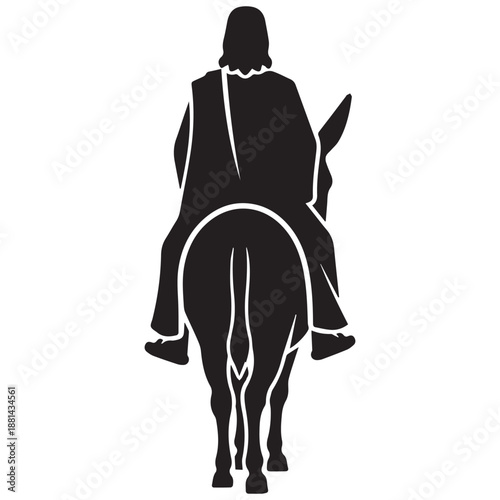 Back View Silhouette of Jesus Christ Riding a Donkey Triumphal Entry into Jerusalem Vector
