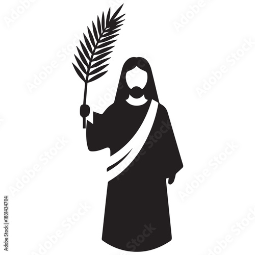 Jesus Christ Silhouette Standing and Holding a Palm Branch for Palm Sunday Celebration