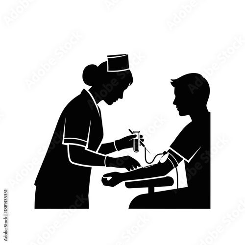Professional Nurse Drawing Blood From Patient Silhouette for Medical Examination and Clinical Lab Testing