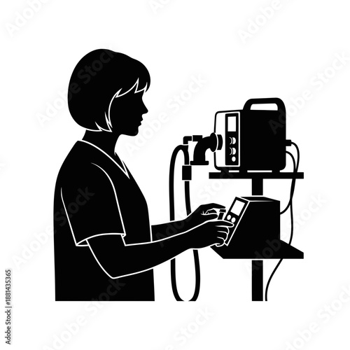 Expert Nurse Operating Complex Medical Equipment Silhouette for Advanced Healthcare and Patient Care