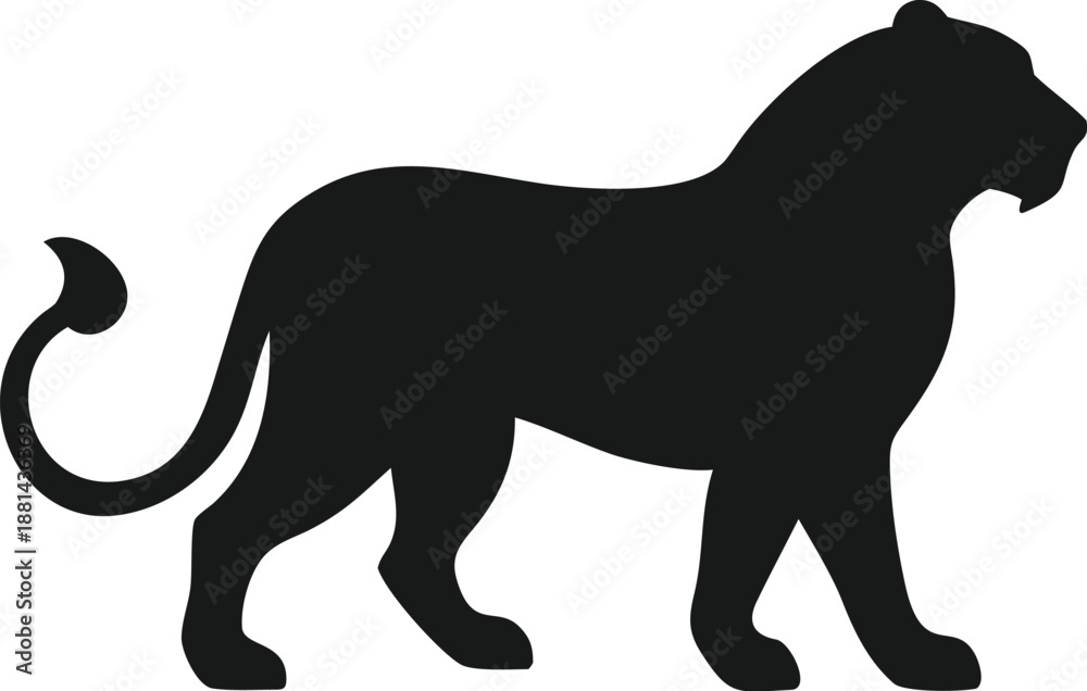 Naklejka premium A black silhouette of a lion walking on a white background