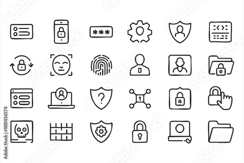 Cybersecurity Authentication Icons for Login and Access Control Systems