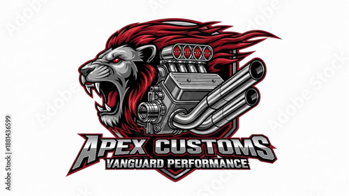 Roaring Lion Head with Powerful Engine Emblem.