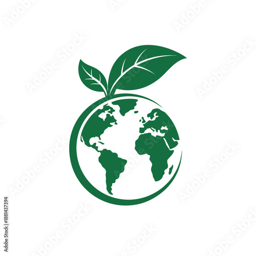 Green earth globe with leaves symbolizing eco friendly and sustainable environment