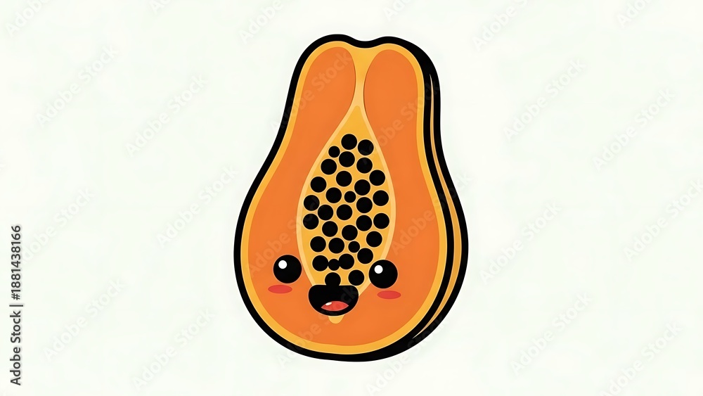 Fototapeta premium Cute Cartoon Papaya Fruit Character Design.