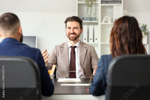 Male court mediator working...